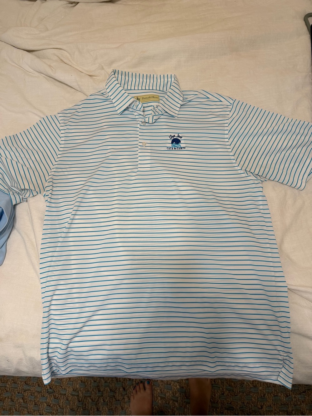 Light Blue Striped Performance Polo with Collared Neck